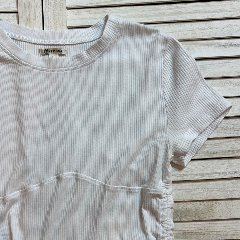 White Ribbed Short Sleeve Top - Picture 4 of 8